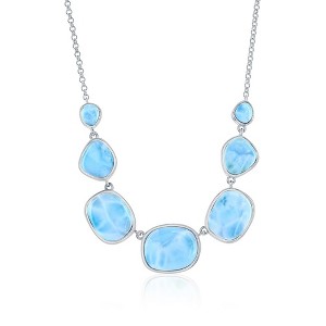 Caribbean Treasures Sterling Silver, Multi-Irregular Shaped Larimar Necklace - Blue - 16+2 Inch - 1 of 2
