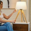 Birch 3-Leg Wooden Bar Table Lamp – Natural & Black Finish, Hotel-Style LED Bedside/Desk Light, 110V Plug-In - 3 of 4
