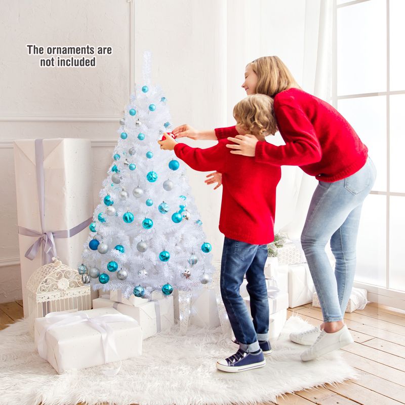 Tangkula 5/6/7/8FT Artificial White PVC Christmas Tree Outdoor w/ Metal Stand and Anti-scratching Cover, 3 of 13
