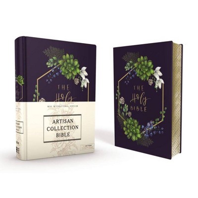 Niv, Artisan Collection Bible, Cloth Over Board, Navy Floral, Designed Edges Under Gilding, Red Letter Edition, Comfort Print - by  Zondervan