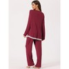 cheibear Women's Modal Casual Button Down Lounge Tops with Pants Stretchy Soft Pajama Sets - 3 of 4