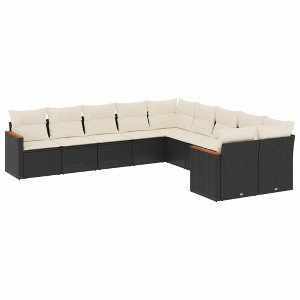 vidaXL 10 Piece Patio Sofa Set with Cushions Black Poly Rattan - Black and Cream Without Table - 1 of 4