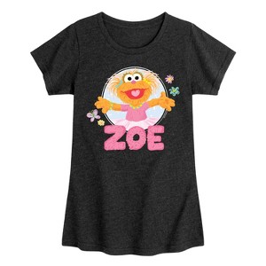 Girls' - Sesame Street - Zoe Scribble Fitted Short Sleeve Graphic T-Shirt - 1 of 4