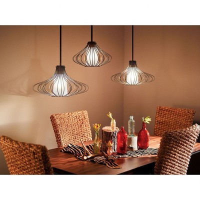 Transitional 18" Distressed Bronze Pendant with Satin Etched Glass