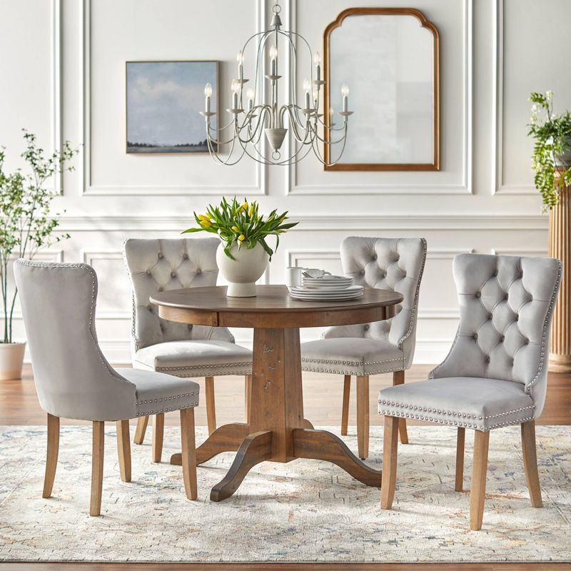 Set of 2 Portico Tufted High Back Velvet Dining Chairs Gray - Buylateral, 4 of 8
