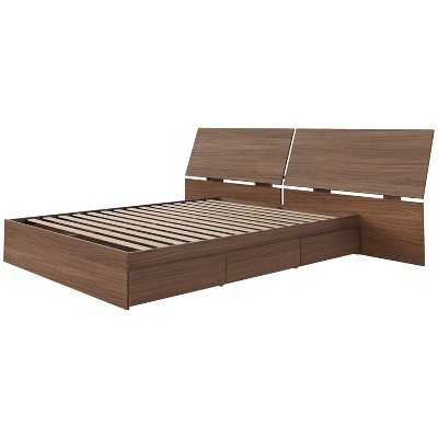 Nexera Alibi Storage Bed and Headboard Set Queen Walnut: Modern Bedroom Furniture with Built-In Drawers