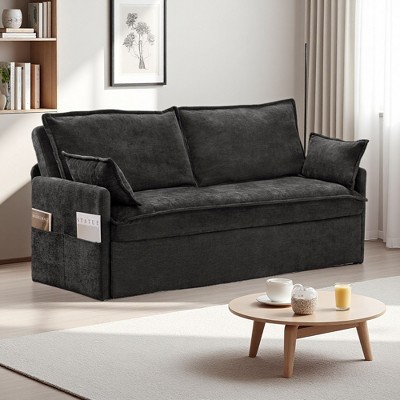 59.5" Chenille 2-in-1 Sofa Bed with Storage & USB/Type-C Ports