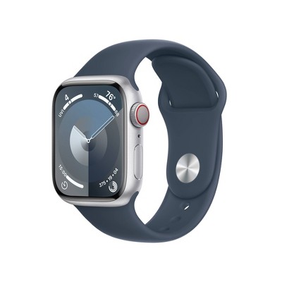 Apple Watch Series 9 GPS + Cellular (2023) 41mm Silver Aluminum Case with Storm Blue Sport Band - S/M
