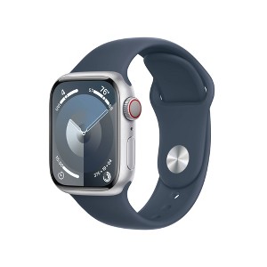 Apple Watch Series 9 GPS + Cellular (2023) 41mm Silver Aluminum Case with Storm Blue Sport Band - S/M - 1 of 4