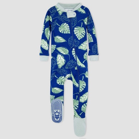 Burt S Bees Baby Baby Boys One Piece Jungle Leaves Snug Fit Footed Pajama Blue Target