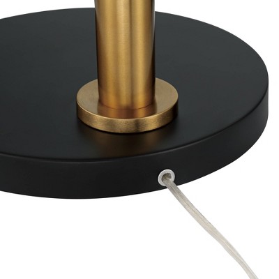 Elegant Arc Floor Lamp with Warm Gold and Black Metal, Linen Shade