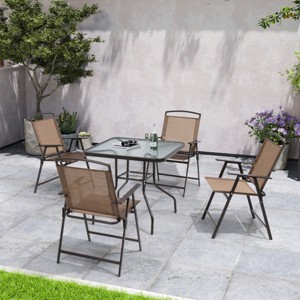 Crestlive Products 5 Piece Patio Dining Set with 4 Folding Chairs and Table Outdoor Dining Furniture with Square Glass Tabletop - 1 of 4