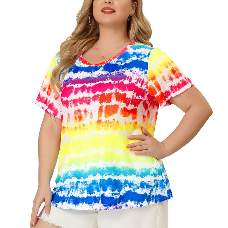 Agnes Orinda Women's Plus Size T Shirts Round Neck Multi Color Dye Casual Tops, 2 of 7