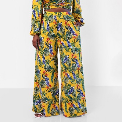 Rebdolls Women's Destiny Tropical Print Wide Leg Pants w. Pockets