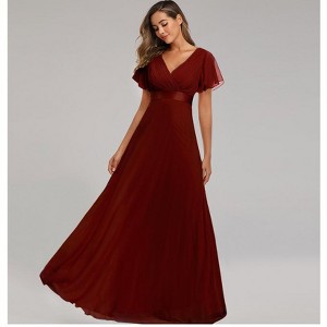 Nmoder  Plus-Size Double V-Neck Bridesmaid Dress with Flared Sleeves & Elastic Waist for Evening Parties - 1 of 4