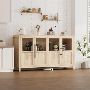 Sideboard Buffet Cabinet with 4 Glass Doors, 55" Modern Farmhouse Storage Cabinet with Ample Storage for Kitchen, Dining Room, Living Room - 1 of 4