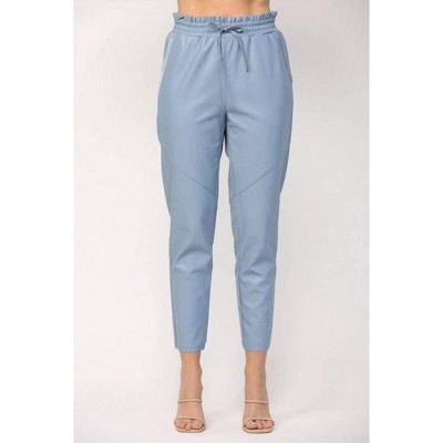 Women's FAUX LEATHER DRAWSTRING WAIST PANTS - Fate