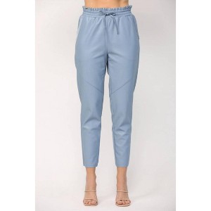 Women's FAUX LEATHER DRAWSTRING WAIST PANTS - Fate - 1 of 2