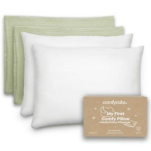 Toddler Pillow with Muslin Pillowcase, 13"x18", Kids Pillow for Sleeping by Comfy Cubs - 2 Pack - 1 of 4