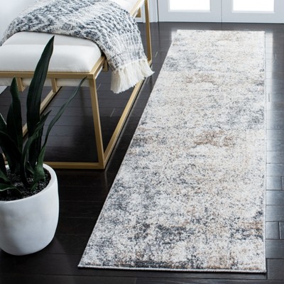 Ivory and Gray Abstract Stain-Resistant Runner Rug