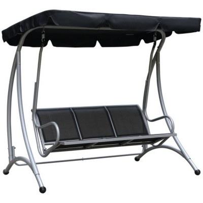 Syemin Patio Swings Outsunny 3-Seat Patio Swing Chair, Outdoor Canopy Swing with Stand, Adjustable Shade, Garden, Black, 77.25"*45.75"*67.75"