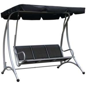 Syemin Patio Swings Outsunny 3-Seat Patio Swing Chair, Outdoor Canopy Swing with Stand, Adjustable Shade, Garden, Black, 77.25"*45.75"*67.75" - 1 of 4