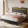 GREENSTELL Twin Bed Frame with Upholstered Headboard  and Charging Station & LED Lights Wood - 2 of 4