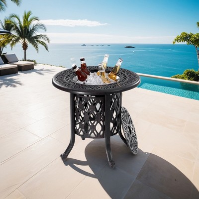 UNISOAR 21" Outdoor Ice Bucket Patio Cooler Side Bar Table with Removable 304 Stainless Steel Bucket for Patio, Balcony, Poolside