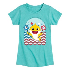Girls' - Baby Shark - American Flag Fitted Short Sleeve Graphic T-Shirt - 1 of 4