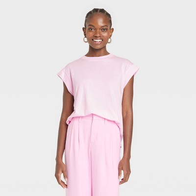 Women's Extended Shoulder T-Shirt - A New Day™ Light Pink XS