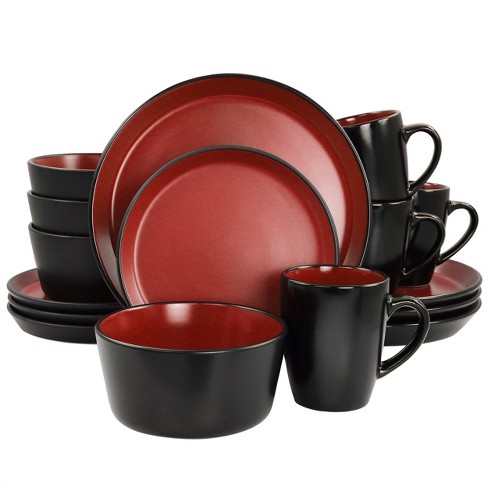 Gibson Home Laramie Blue Stoneware 16 Piece Dinnerware Set in Red and Black