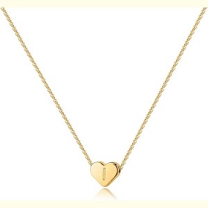 Tiny Heart Initial Necklace 14K Gold Plated A-Z Letter Stocking Stuffer Gold-Plated-I - 1 of 4