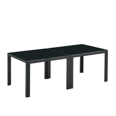 Dolonm Square Coffee Table Set of 2: Modern Tempered Glass Tops & Metal Frame, 23.23" Nesting Tables for Living Room, 180lbs Capacity