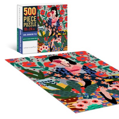 Americanflat 500 Piece Jigsaw Puzzle, 18x24 Inches, "Girl Drinking Tea" Artwork by Studio Grand-Pere