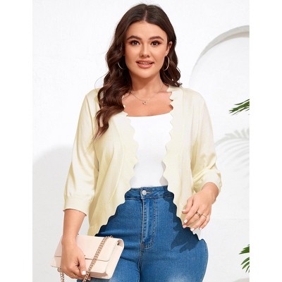 Plus Size Knit 3/4 Sleeve Cardigan Knit Shrug Sweater