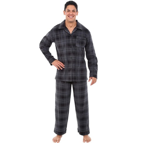 Adr Men s Plush Fleece Pajamas Set Button Down Pjs For Winter