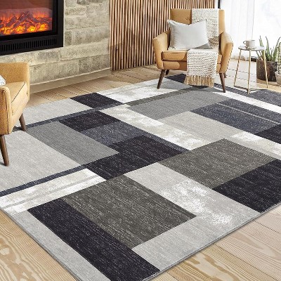 Small Washable Area Rug Modern Geometric, Non-Slip Low Pile Indoor Carpet for Living Room , Stain Resistant Accent Rug