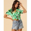 Allegra K Women's Hawaiian Floral Leaves Printed Short Sleeve Button Down Vintage Shirt - 3 of 4