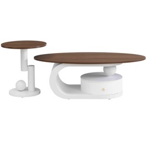 Vynxaria Series 47.24 in. Antique Brown and White Oval and Round MDF End Table with Storage - 1 of 4