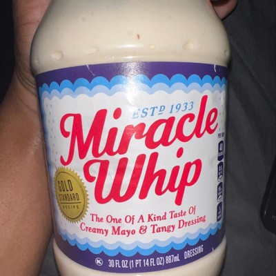 A large jar of light Miracle Whip, the One of a Kind Taste of