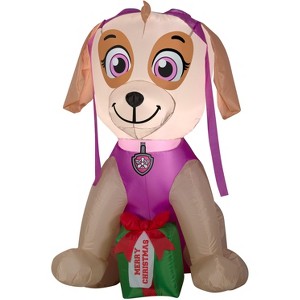 Gemmy Christmas Airblown Inflatable Skye with Present, 3 ft Tall, Pink - 1 of 3