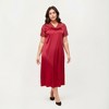 Anna-Kaci Lounge Women's PLus Size Satin Nightgown with Delicate Lace V-Neck Short Sleeves and Soft Flowing Silhouette - 3 of 4