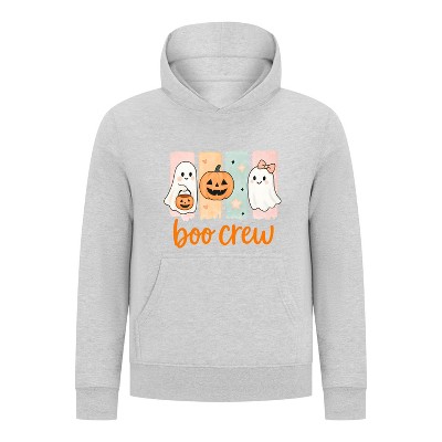 Everyday Kids “Boo Crew” Halloween Pullover Hoodie – Cute Ghosts and Pumpkins – Cozy Fall Sweatshirt for Girls, Heather Gray