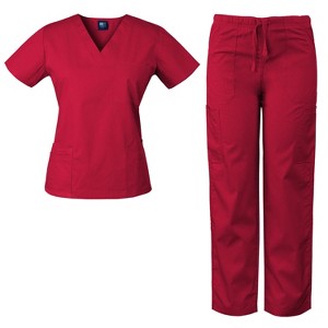 Medgear Women's Scrubs Set Medical Uniform - 4 Pocket Top and Multi Pocket Pants - 1 of 4