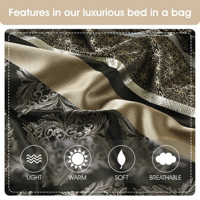California King Black and Gold Jacquard 7-Piece Comforter Set