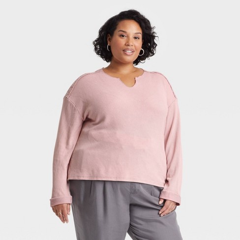 atlet løber tør fordampning Women's Plus Size Long Sleeve Thermal Lace Top - Knox Rose™ Pink 1x : Target