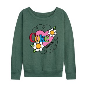Women's - Coca-Cola - Coke Adds Life Heart Flower Lightweight French Terry Wide Neck Long Sleeve Shirt - 1 of 4