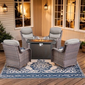 Buenhomino 5 Pieces Patio Wicker Furniture Set - 4 x Outdoor Swivel Rocker Glider Chairs with 43" Fire Pit Table, Warm Patio Conversation Set - 1 of 4