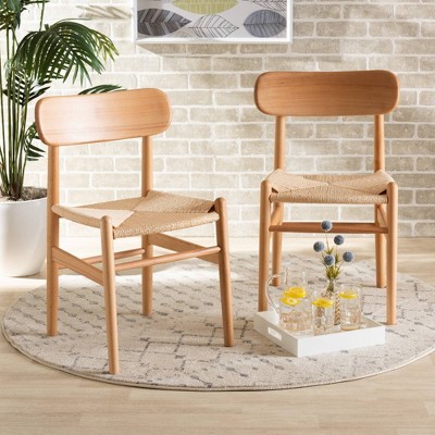 2pc Raheem Hemp and Wood Dining Chair Set Brown - Baxton Studio: Solid Beech Frame, Fully Assembled