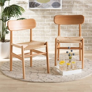 2pc Raheem Hemp and Wood Dining Chair Set Brown - Baxton Studio: Solid Beech Frame, Fully Assembled - 1 of 4